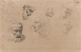 JEAN-BAPTISTE GREUZE (CIRCLE OF) (Tournus 1725-1805 Paris) A Sheet of Studies with Heads, Hands and a Foot.